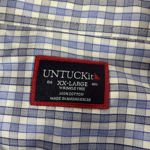 Untuckit Dress Shirt Mens XXL Wrinkle Free Plaid Cotton Button Up Workwear Blue - Picture 3 of 13